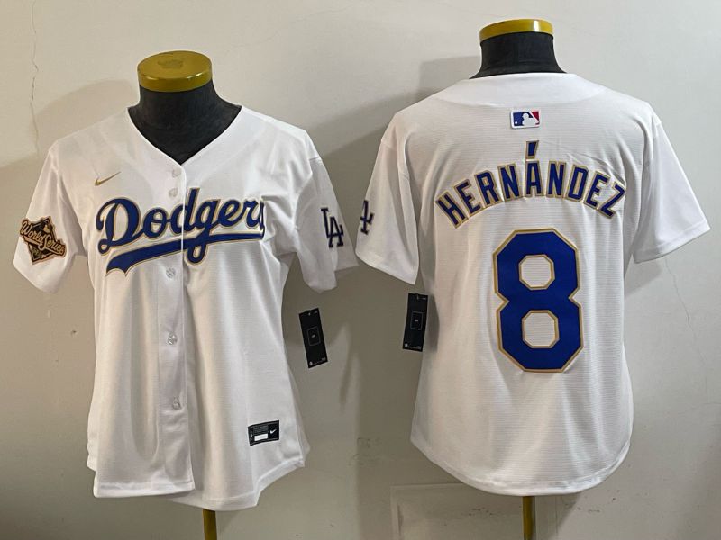 Youth 2026 Los Angeles Dodgers #8 Hernandez White Gold Game Nike MLB Jersey style 05